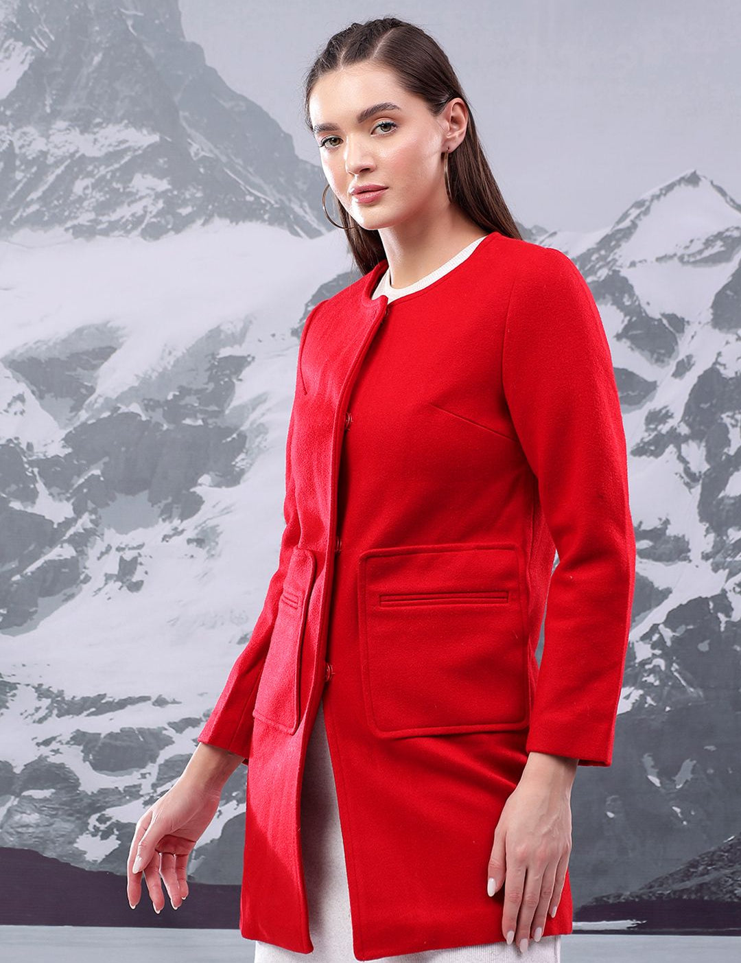 Kotty Women Cotton Mandarin Collar Overcoat