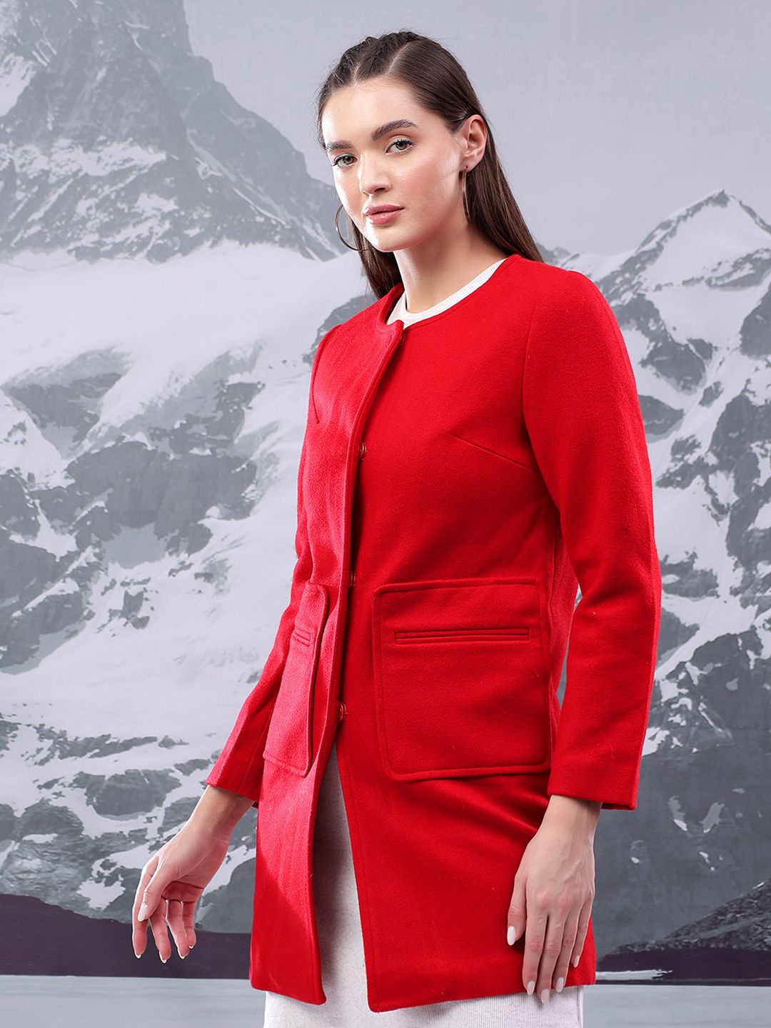 Kotty Women Cotton Mandarin Collar Overcoat