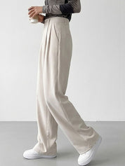 White Relaxed Fit High-Rise Trousers for Women | Kotty
