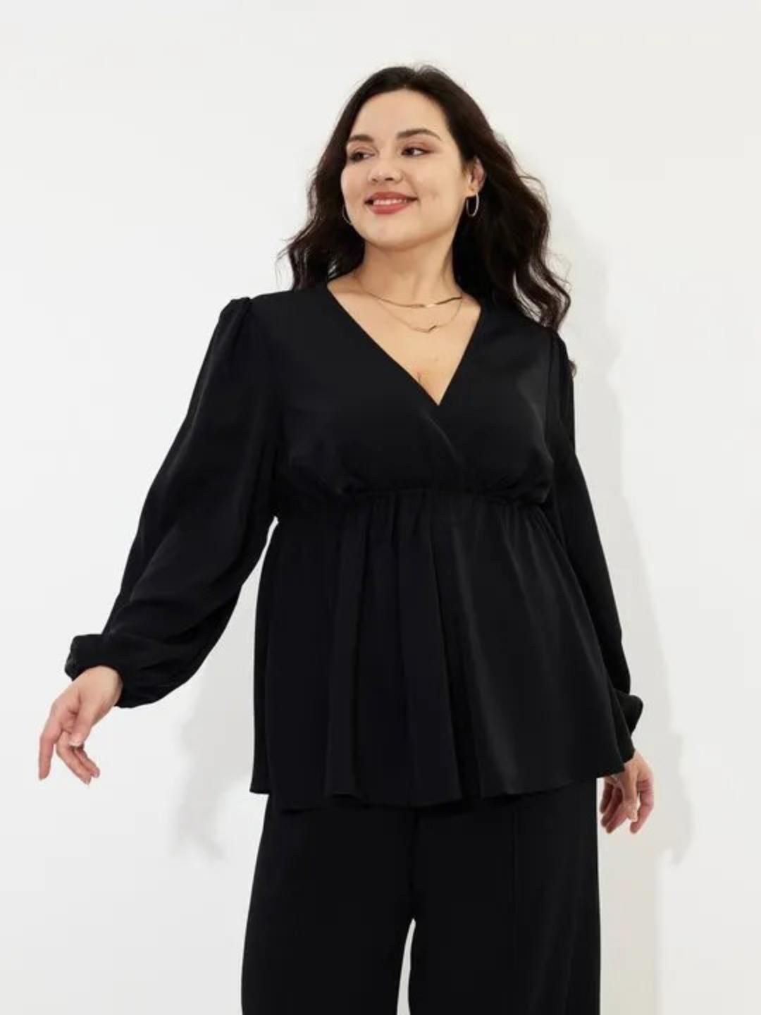 KOTTY Bishop Sleeves Plunge Neck Empire Top