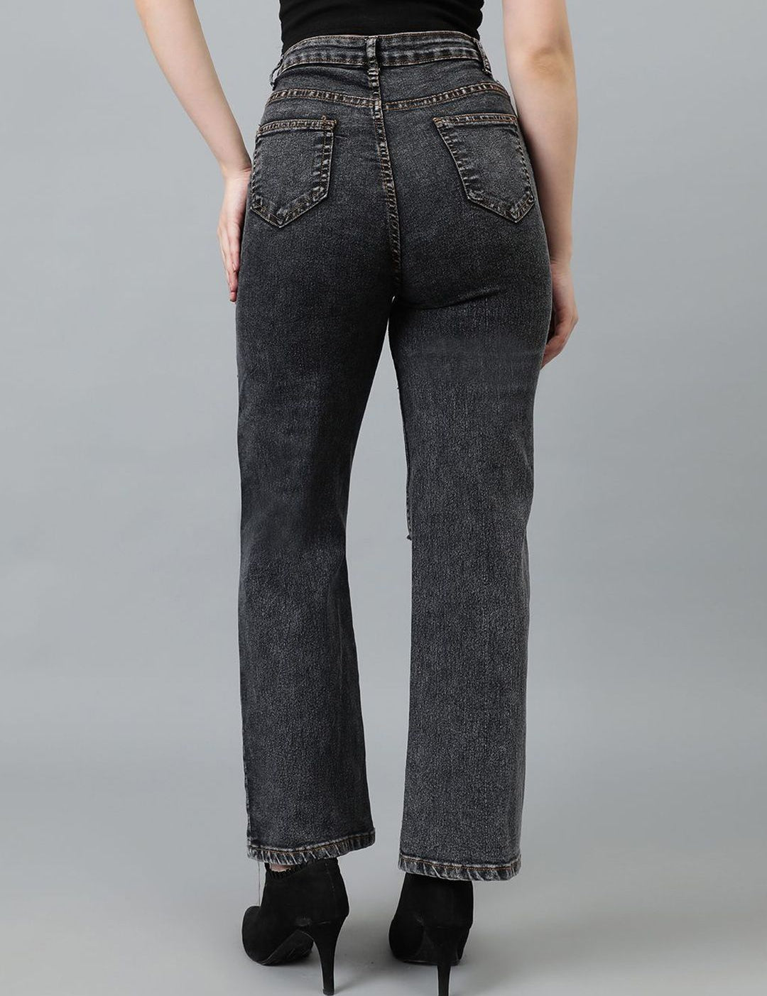 Kotty Women Straight Fit High-Rise Highly Distressed Cotton Stretchable Jeans