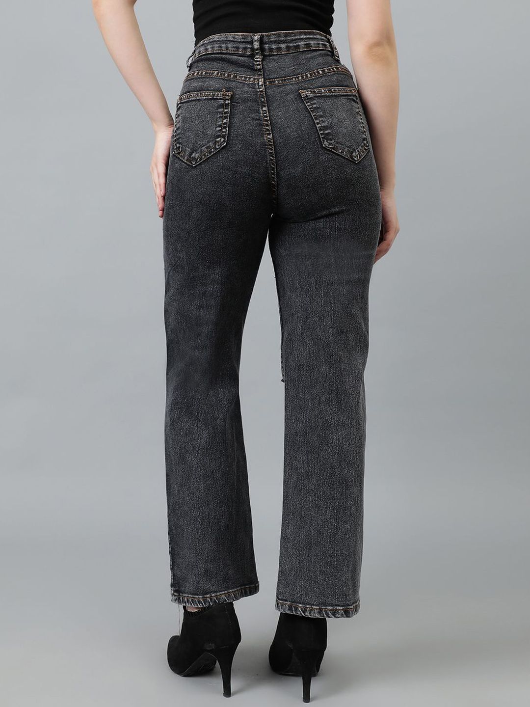 Kotty Women Straight Fit High-Rise Highly Distressed Cotton Stretchable Jeans