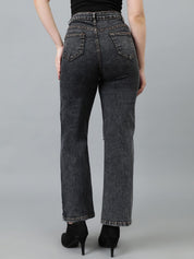 Kotty Women Straight Fit High-Rise Highly Distressed Cotton Stretchable Jeans