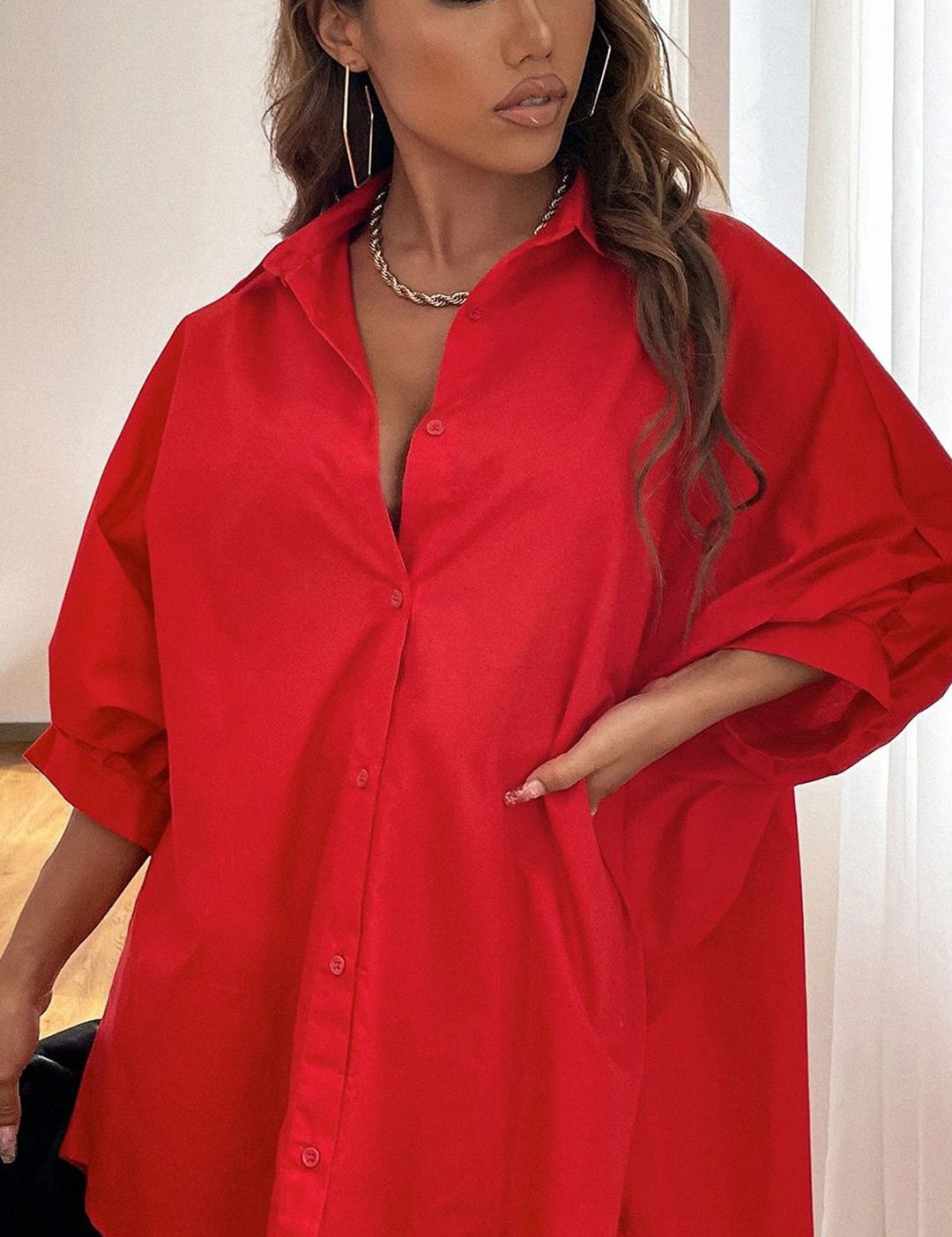 Kotty Women Comfort Spread Collar Solid Crepe Oversized Casual Shirt