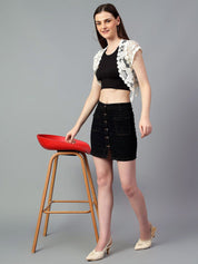 Kotty Self Design Crochet Open Front Crop Shrug