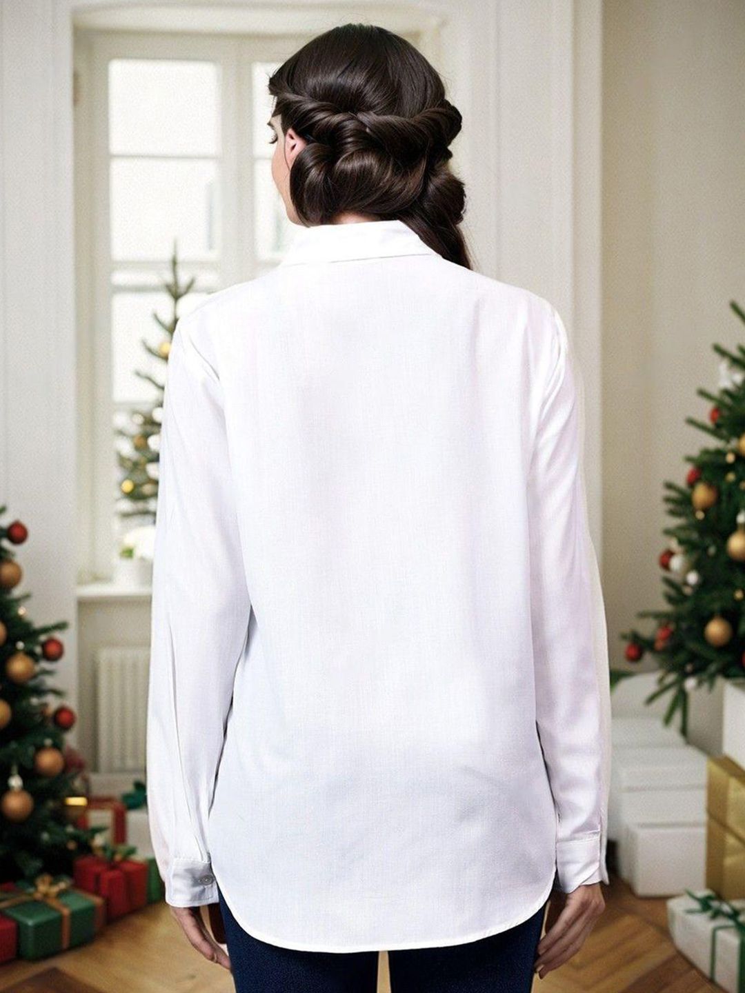 Kotty Women Spread Collar Solid Cotton Relaxed Fit Casual Shirt