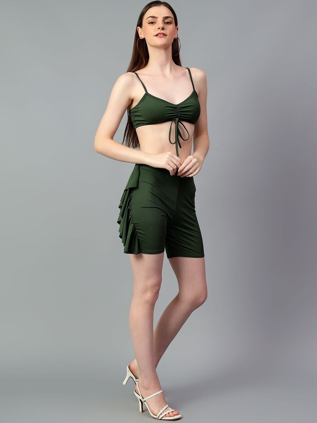 Kotty Green Shoulder Straps Sleeveless Top With Shorts