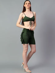 Kotty Green Shoulder Straps Sleeveless Top With Shorts