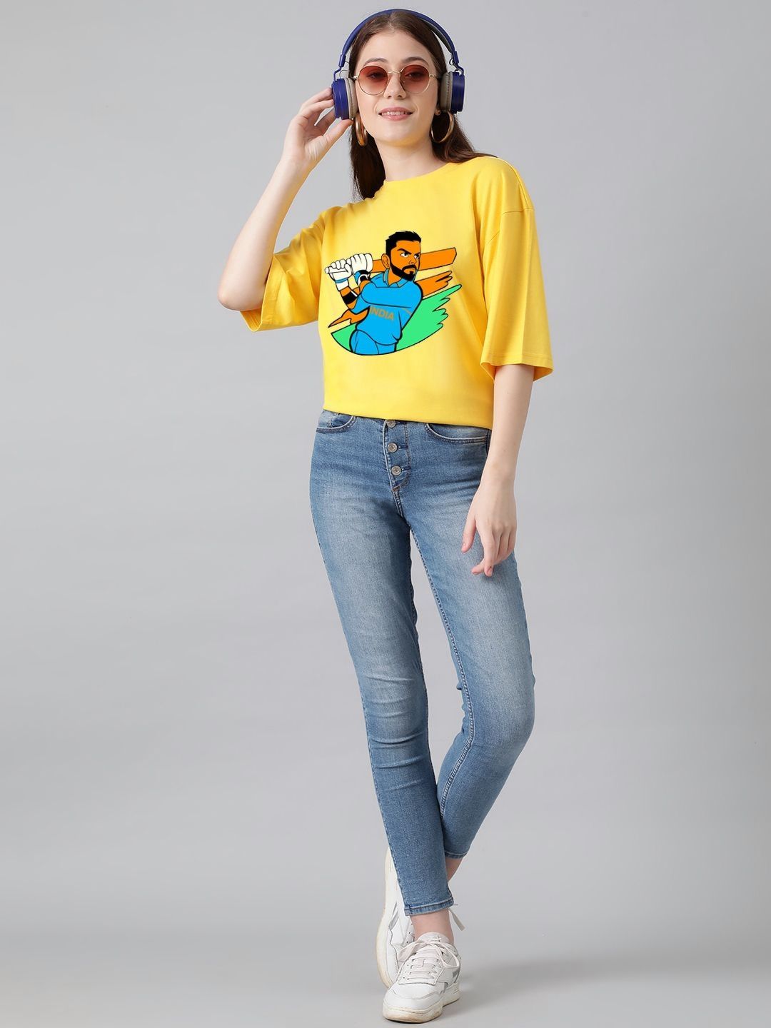 Kotty Women Graphic Printed Round Neck Cotton Oversized T-shirt