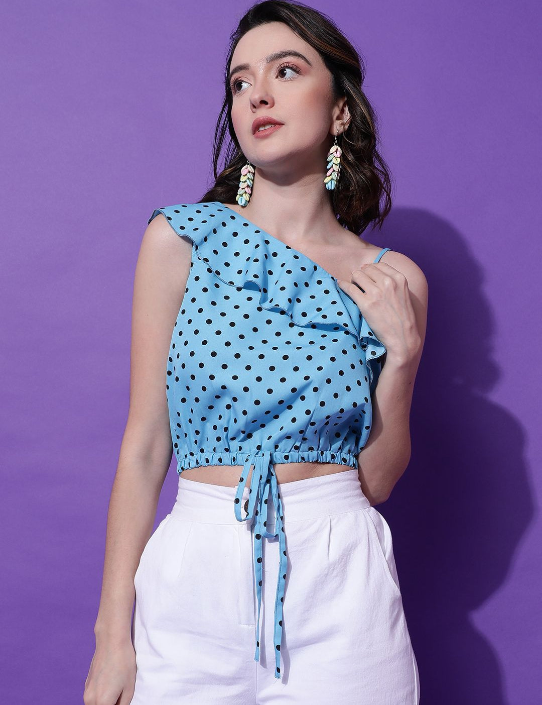 Kotty Women Polka Dots Printed One Shoulder  Top