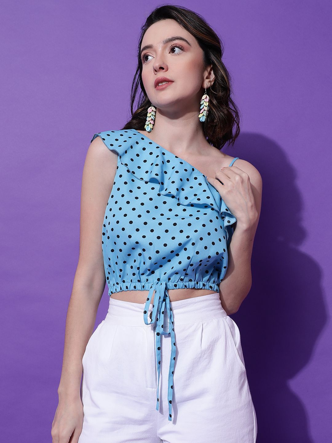 Kotty Women Polka Dots Printed One Shoulder  Top