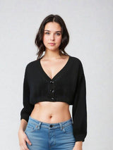 Kotty Women Striped V-neck Crop Cardigan Sweaters