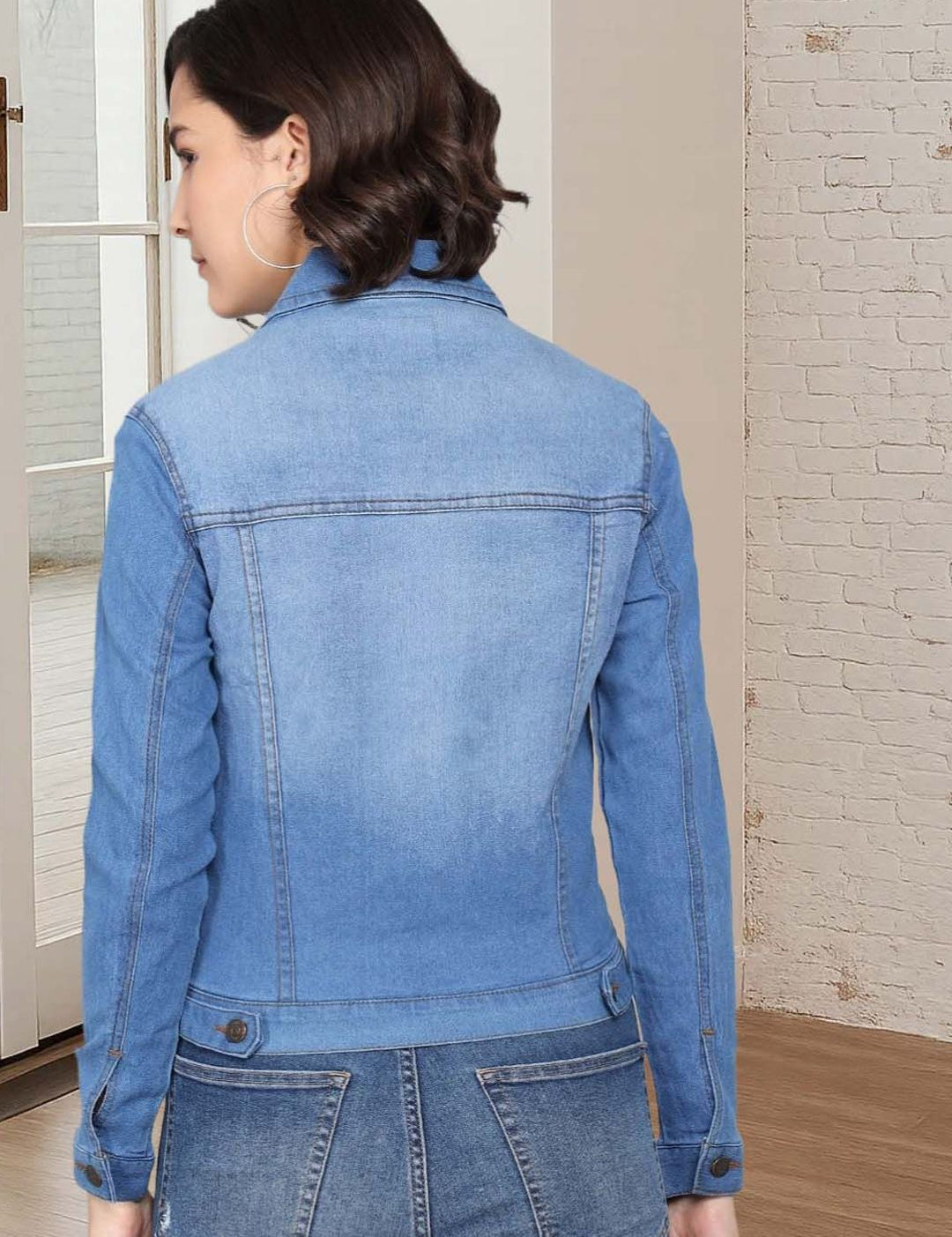 Kotty Women Spread Collar Solid Denim Jacket