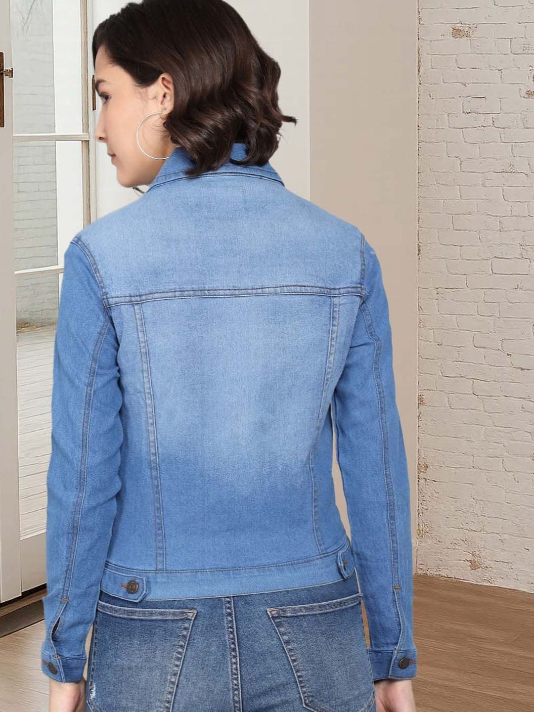 Kotty Women Spread Collar Solid Denim Jacket