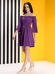 Kotty Women Off-Shoulder Flared Sleeve Fit & Flare Dress