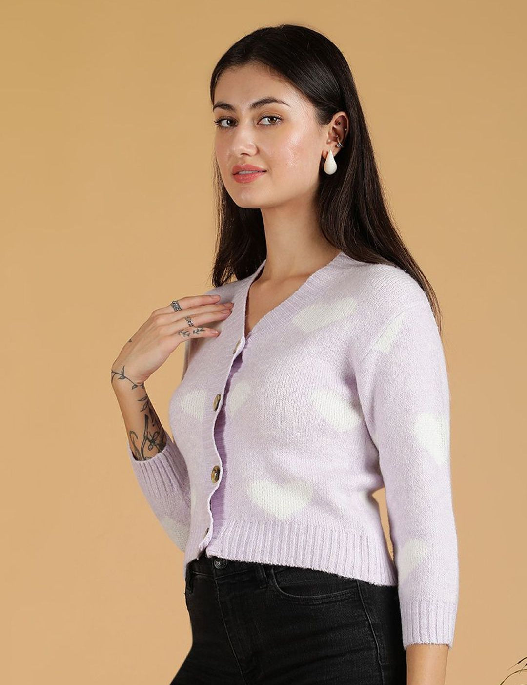 Kotty Women Printed V-Neck Long Sleeves Cardigan