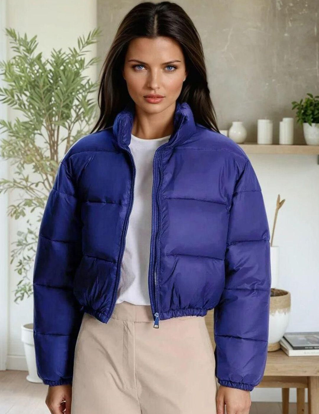 Kotty Women Stand Collar Solid Lightweight Puffer Jacket