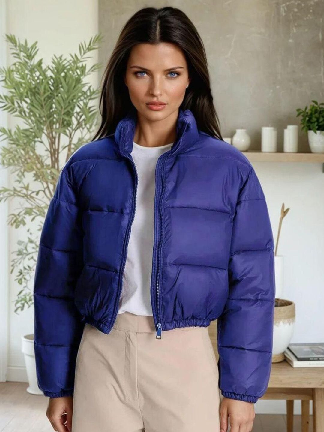 Kotty Women Stand Collar Solid Lightweight Puffer Jacket