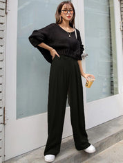 Kotty Women Relaxed Straight Leg Straight Fit High-Rise Easy Wash Pleated Trousers