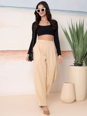 Kotty Women Comfort Relaxed Fit High-Rise Pleated Trousers