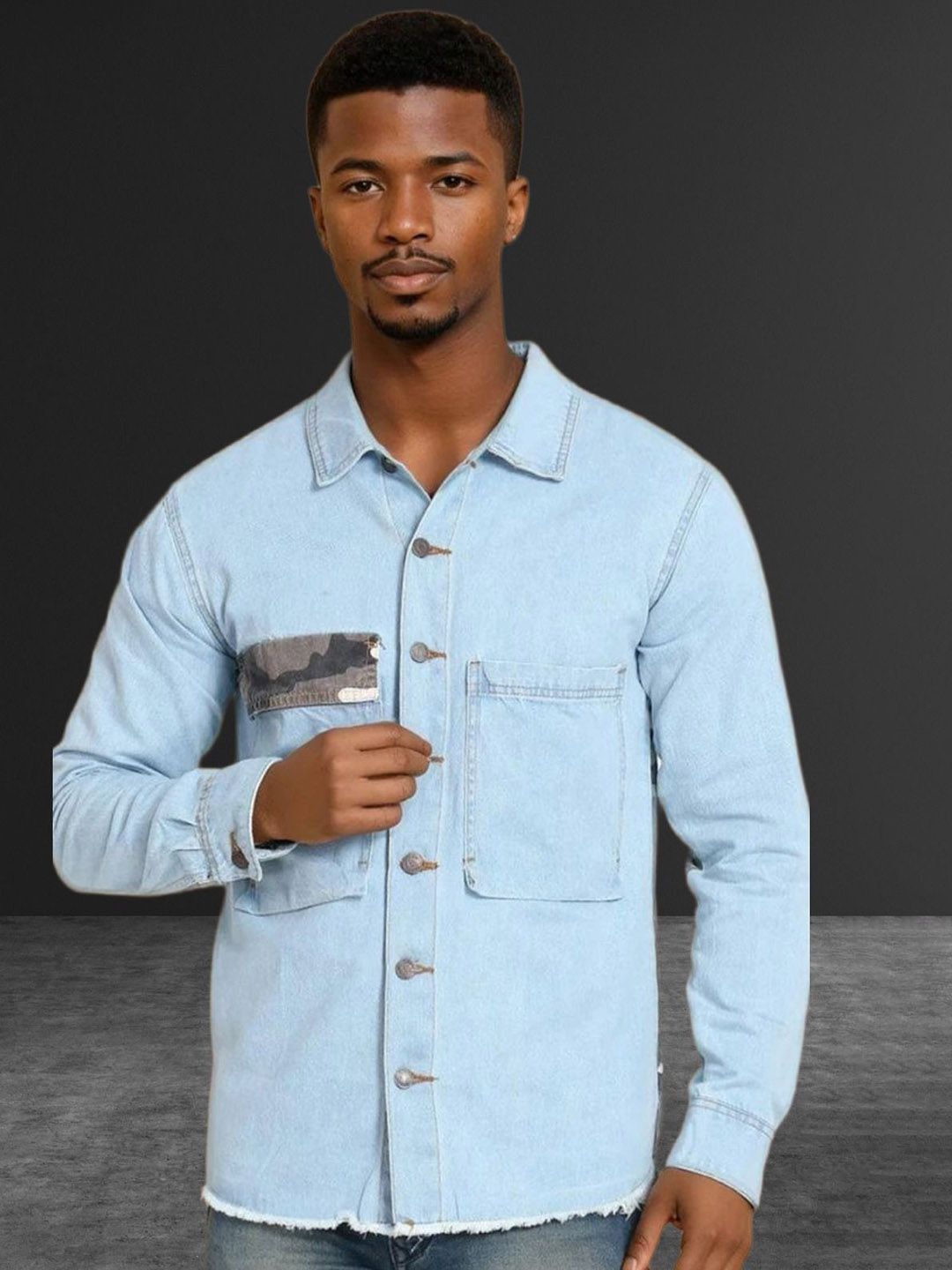 Kotty Abstract Printed Open Front Denim Jacket