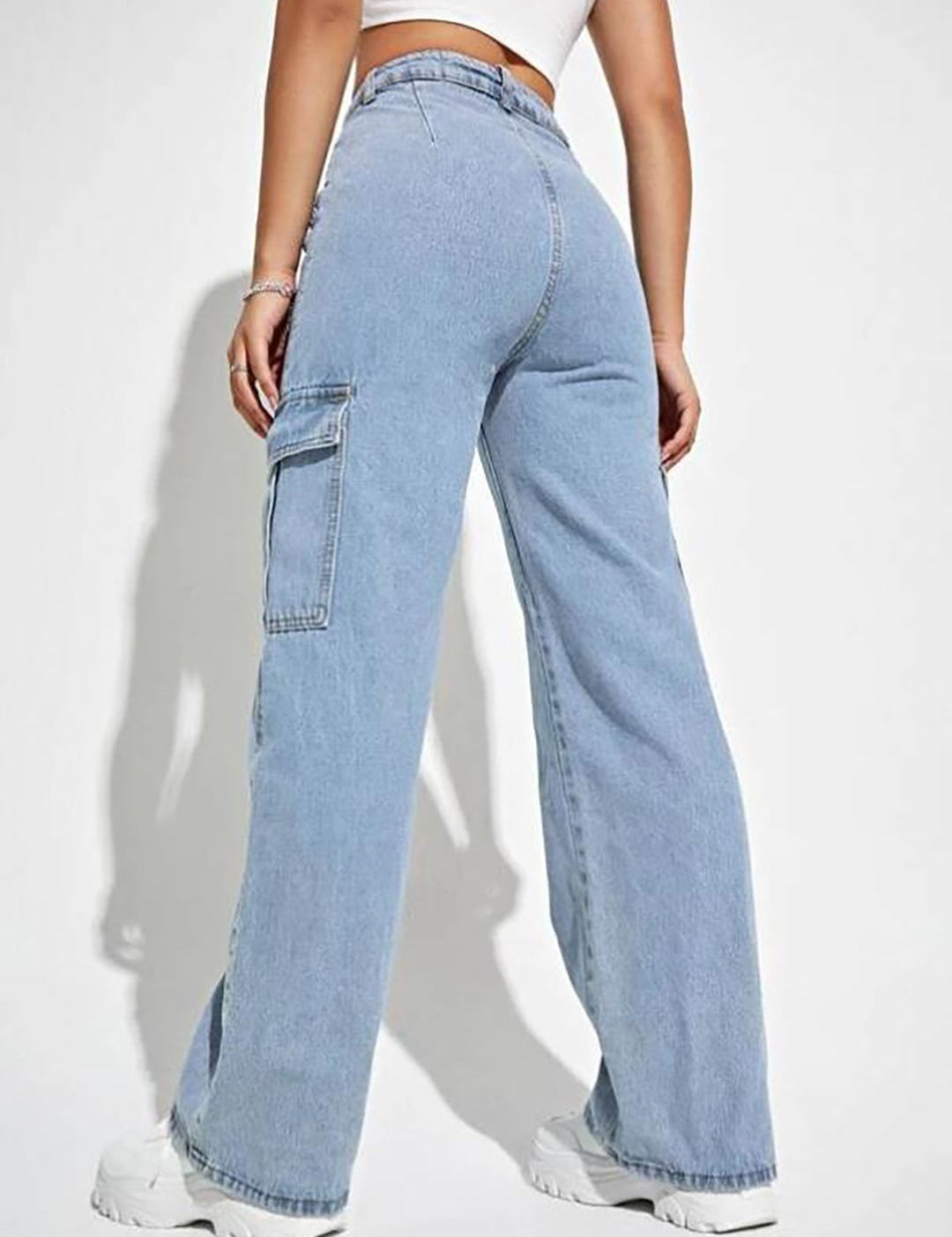 Kotty Women Straight Fit High-Rise Stretchable Cotton Cargo Jeans