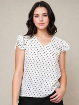 Kotty Women Polka Dot Printed V-Neck Flutter Sleeve Top