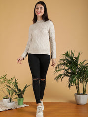 Kotty Women Turtle Neck Cable Knit Pullover Sweater