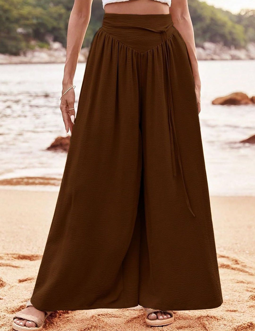 Kotty Women Relaxed Straight Leg High-Rise Pleated Wide Leg Trousers