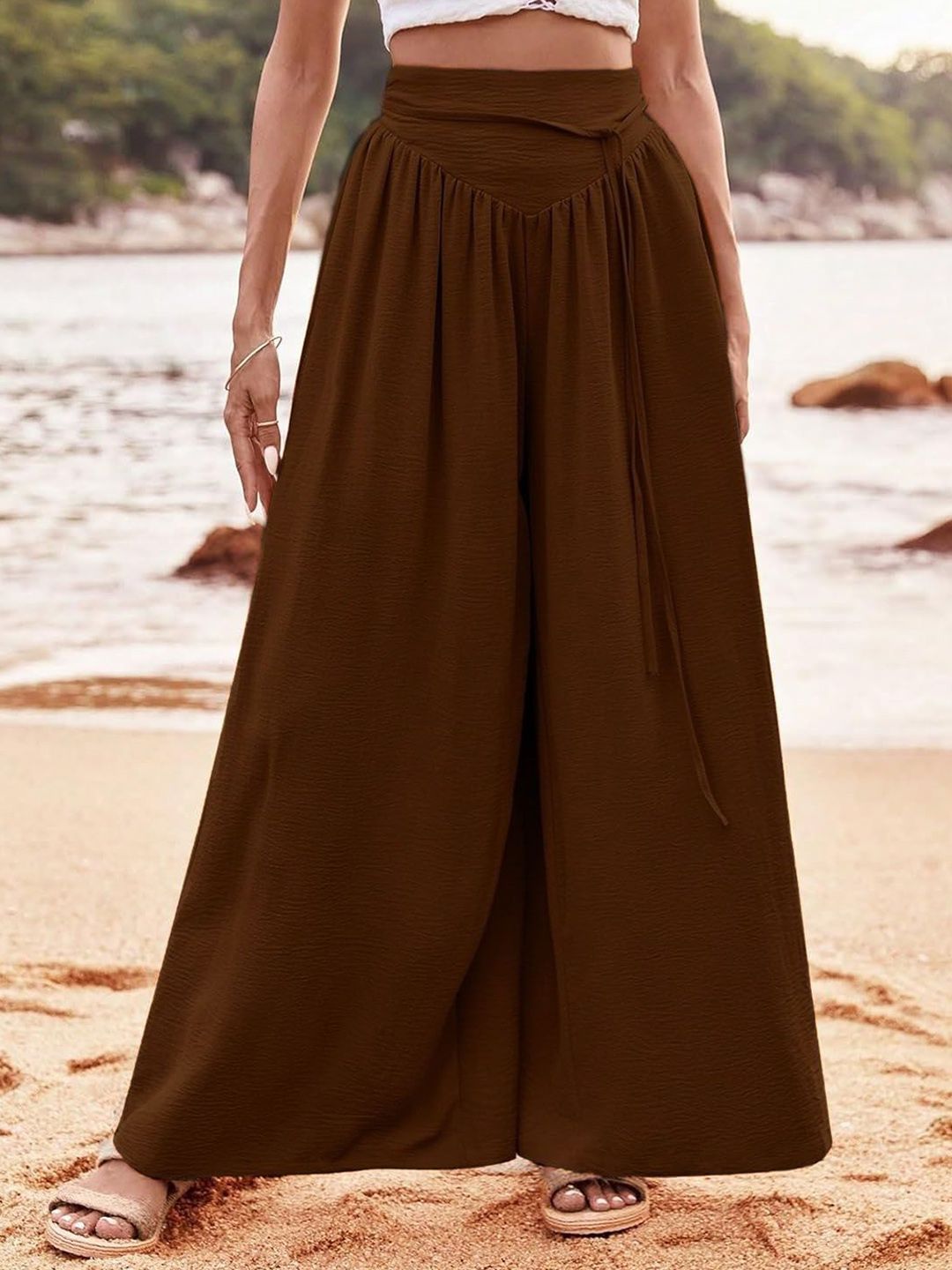 Kotty Women Relaxed Straight Leg High-Rise Pleated Wide Leg Trousers