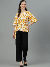 Kotty Women Floral Printed Flared Sleeve Cinched Waist Top