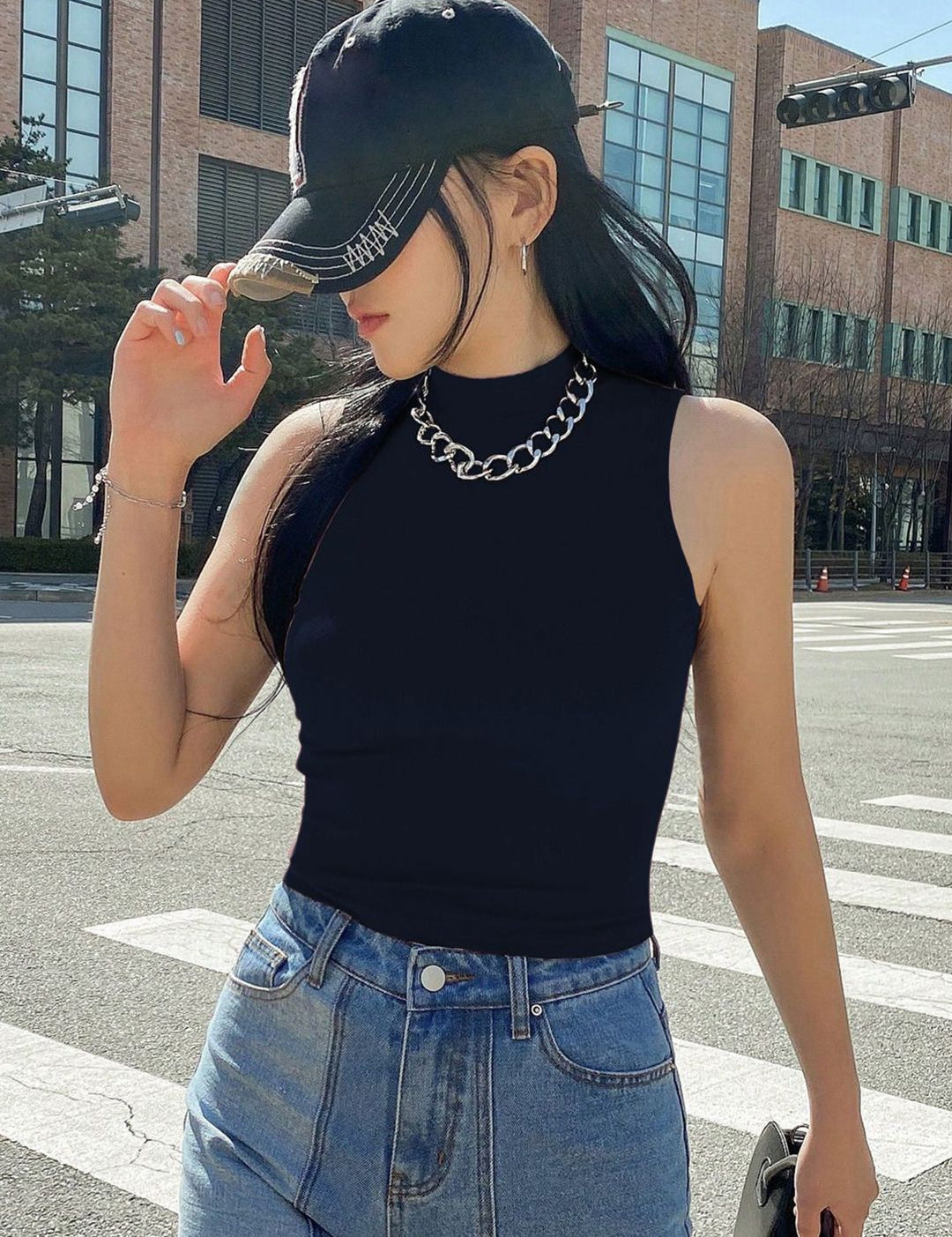 Kotty Women High Neck Sleeveless Fitted Crop Top