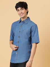 Kotty Men Relaxed Spread Collar Solid Cotton Casual Shirt