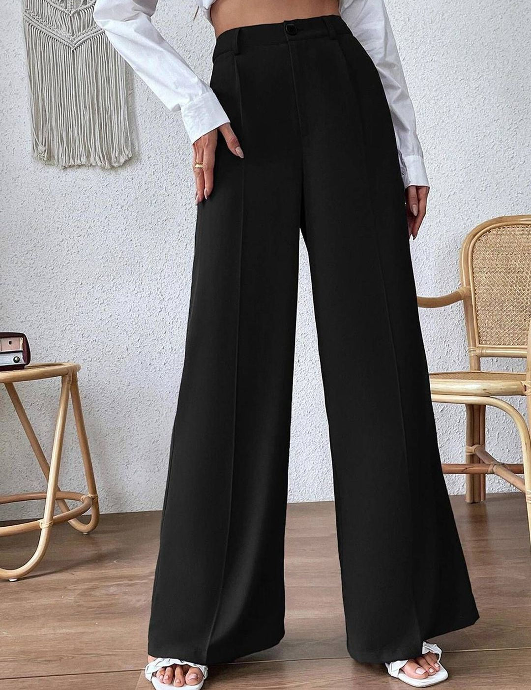 KOTTY Basics Women Relaxed Straight Leg High-Rise Easy Wash Trousers