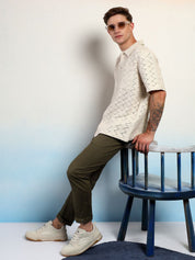 Kotty Chevron Cotton Spread Collar Short Sleeves Shirt