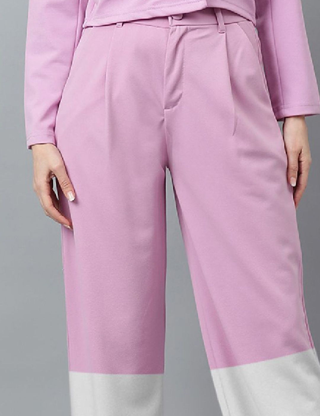 Kotty Women Colourblocked Regular Fit High-Rise Easy Wash Trousers