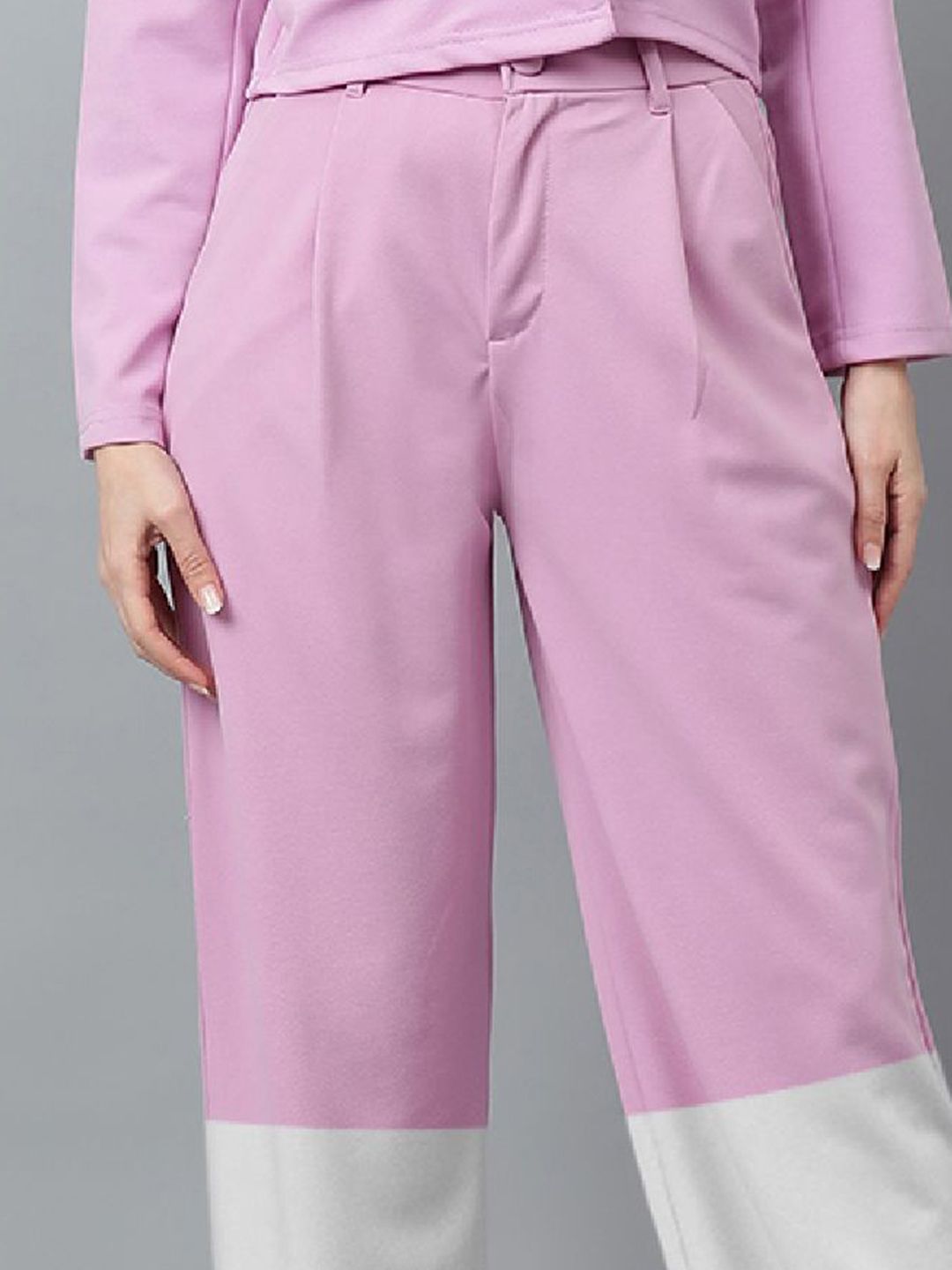 Kotty Women Colourblocked Regular Fit High-Rise Easy Wash Trousers