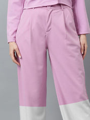Kotty Women Colourblocked Regular Fit High-Rise Easy Wash Trousers