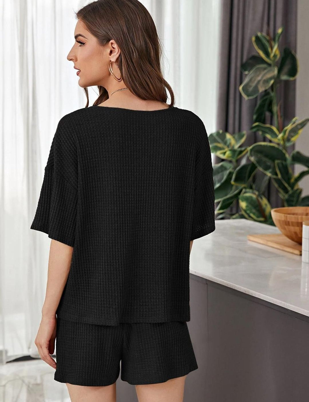 Kotty Black Self Design Top With Shorts