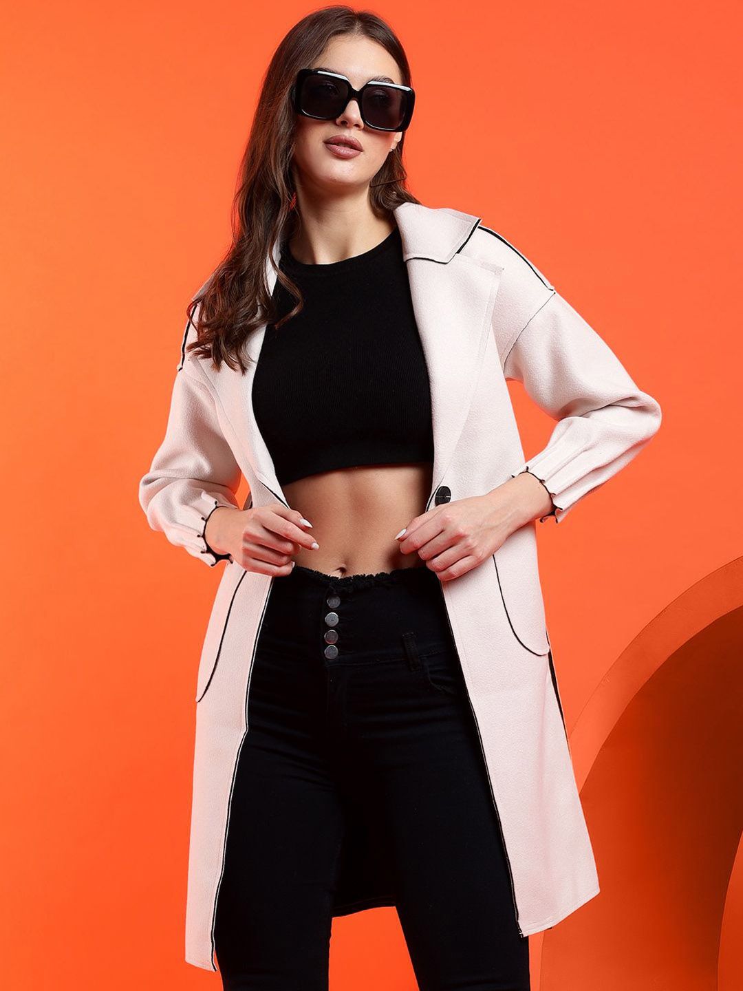 Kotty Notched Lapel Collar Long Sleeves Longline Overcoat