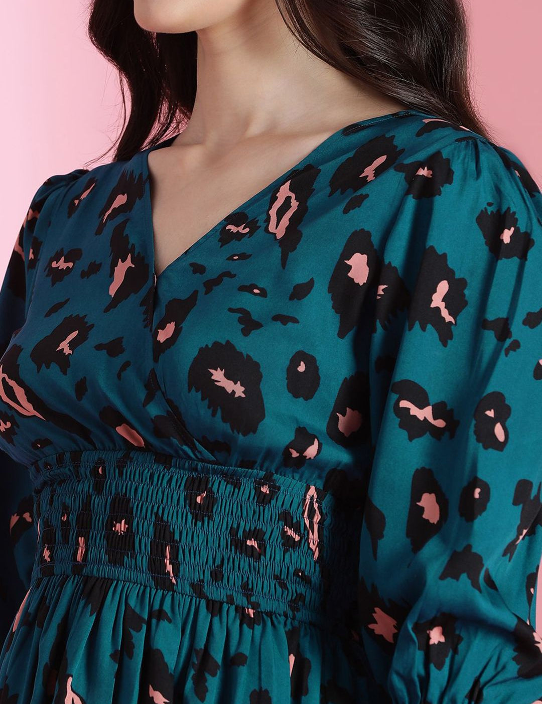 Kotty Women Printed Puff Sleeves Fit & Flare Dress