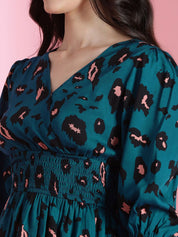 Kotty Women Printed Puff Sleeves Fit & Flare Dress