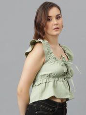 Kotty Flutter Sleeve Crepe Crop Top