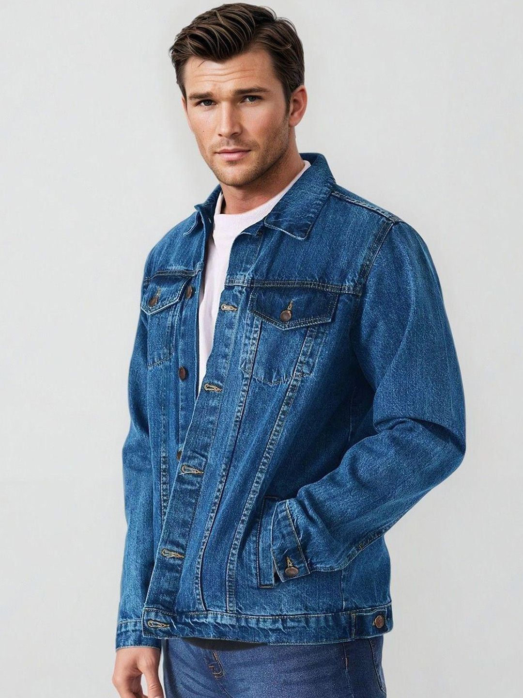 Kotty Men Solid Denim Jacket