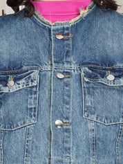 Kotty Women Collarless Solid Denim Jacket