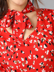 Kotty Women Conversational Printed Tie-Up Neck Top