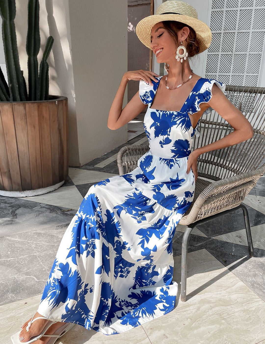 Kotty Women Floral Printed Square Neck Sleeveless Maxi Dress