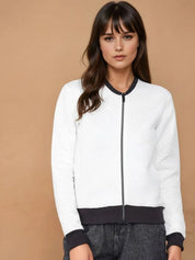 Kotty Women Mandarin Collar Self Design Bomber Jacket