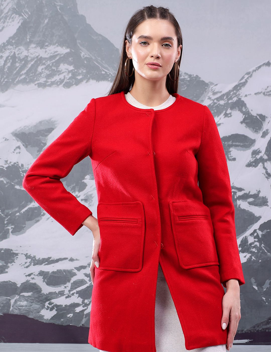 Kotty Women Cotton Mandarin Collar Overcoat