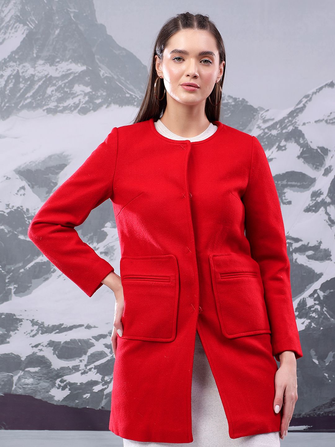 Kotty Women Cotton Mandarin Collar Overcoat